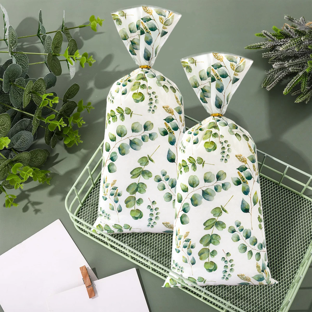 Упаковка для печенья в виде зеленых листьев 25/50/100 шт.