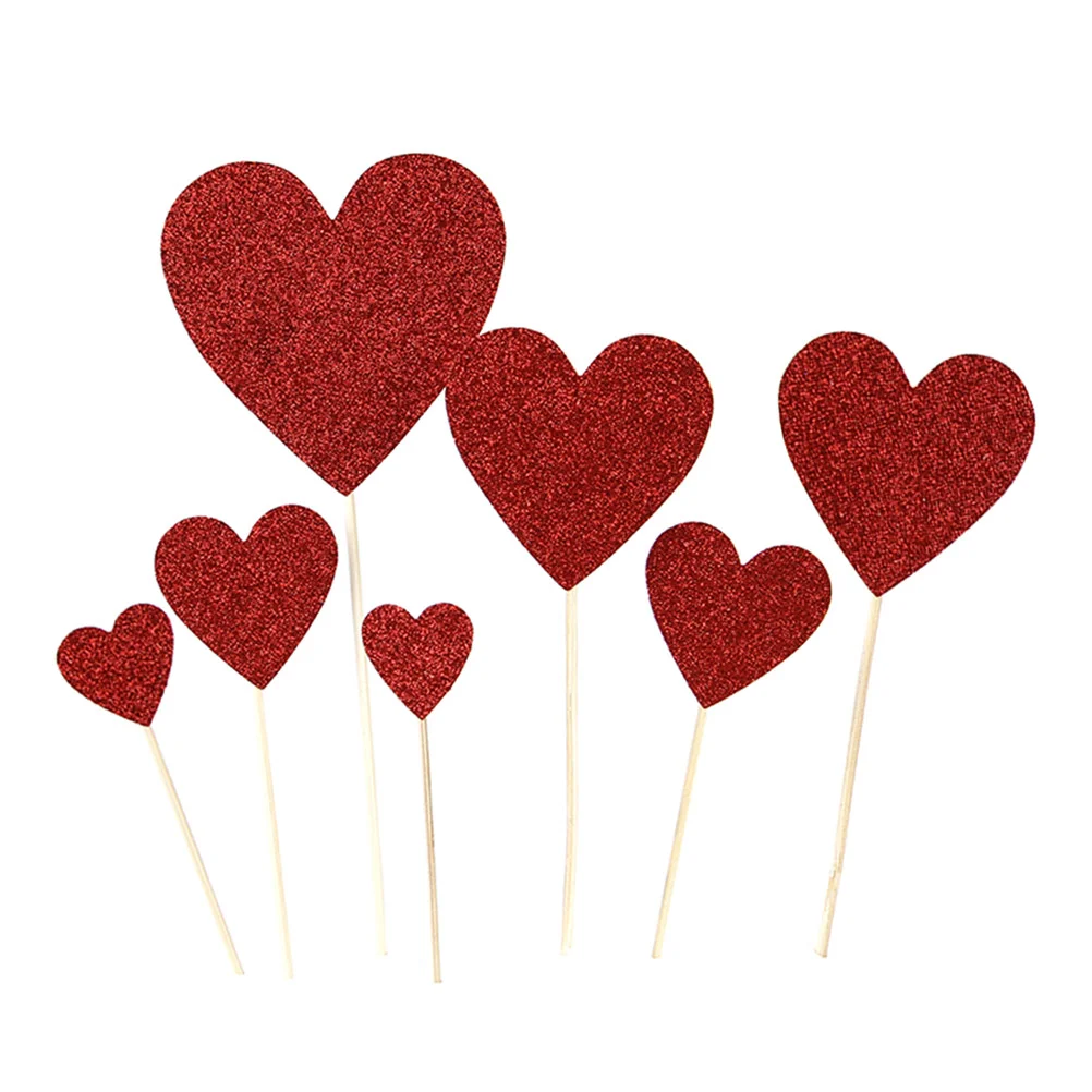 

7pcs Heart Cupcake Toppers Photo Props for Engagement Wedding