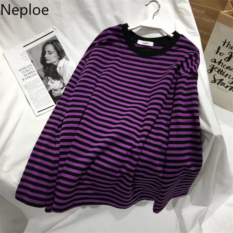 

Neploe 2022 Autumn Striped Sweaters Medium-long Causal Pullovers Thin O-neck Top Korean Streetwear Women Hoody Pull Femme