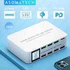 Зарядная станция на 8 USB-портов, 100 Вт, Quick Charge 3,0, портативное быстрое зарядное устройство PD, адаптер типа C, концентратор для iPhone 13, 12, 11, Xiaomi, Samsung