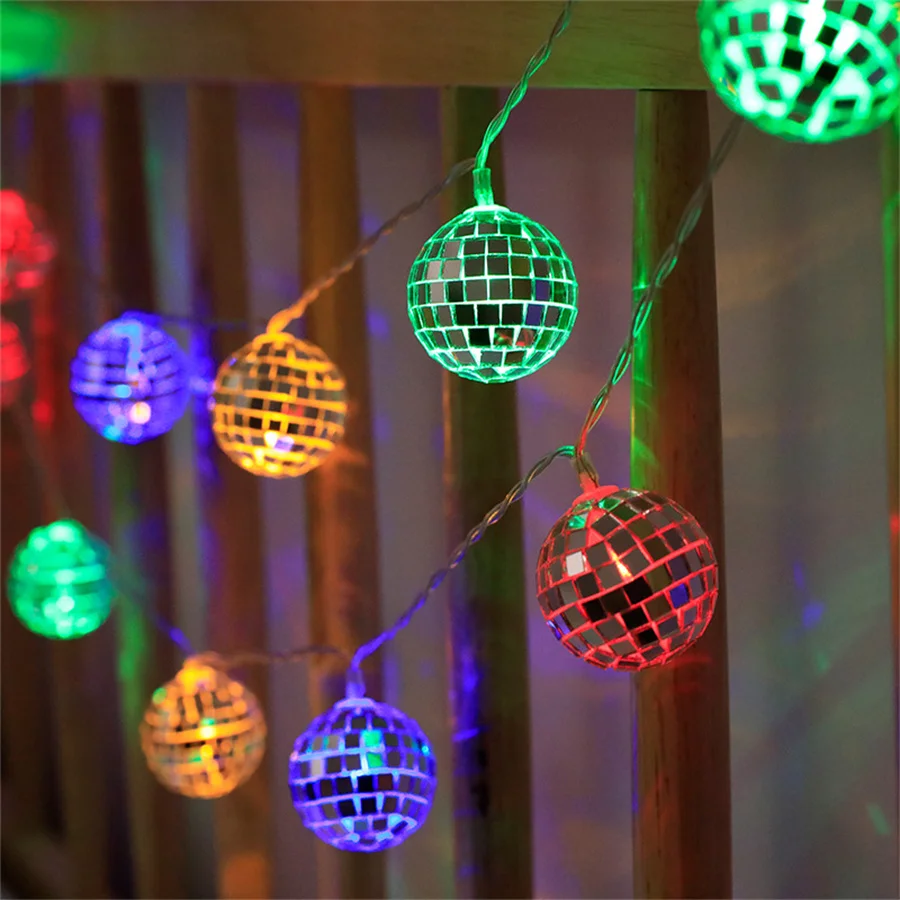 Guirnalda de luces de hadas con forma de bola de discoteca, 3M, 20LED, diámetro de 4CM, alimentada por batería, cadena de luces para fiesta, decoración del árbol de Navidad