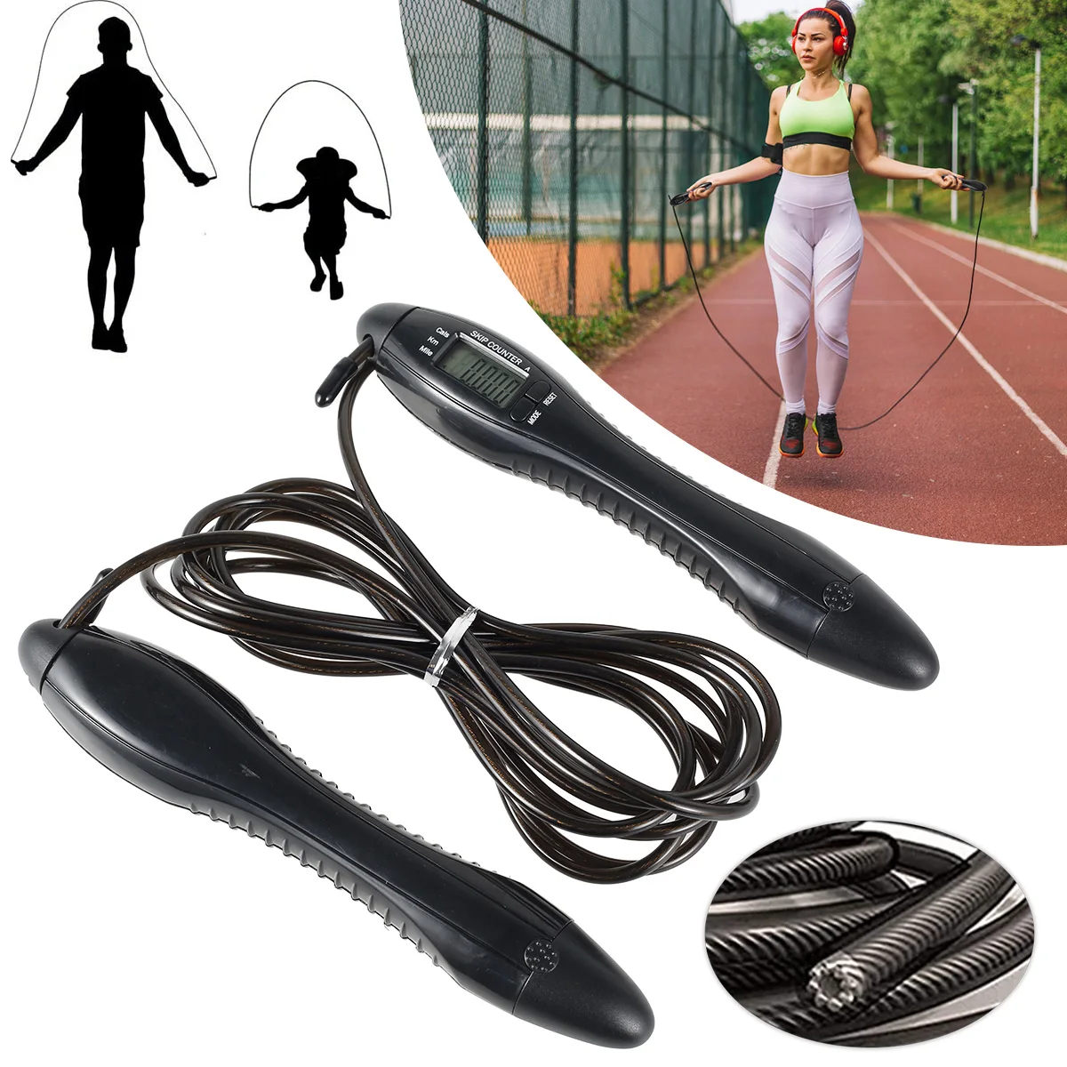 

9.1ft Jump Rope Adjustable LCD Digital Counting Skipping Ropes with Calorie Counter Timer Tangle-Free Jump Rope for Training