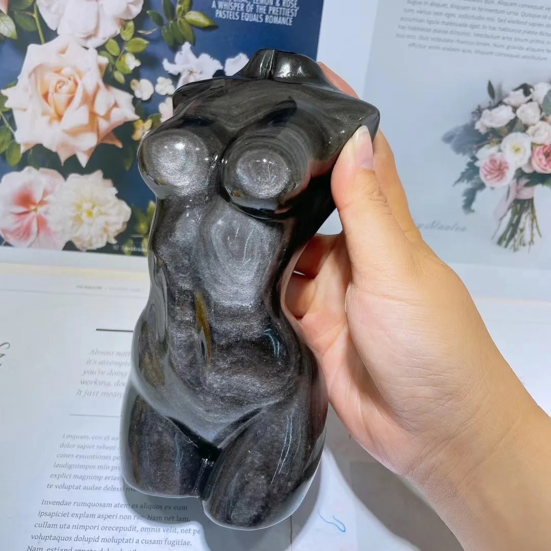 

1 Pc Big Size Natural Stone Silver Obsidian Handmade Female Model Home Decoration Crystal Carved Figurine Fashion Jewelry Gift