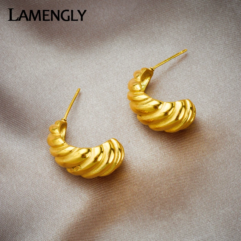 

LAMENGLY 316L Stainless Steel Gold Color Geometric Thread Earrings For Women Girl New Trend Non-fading Ear Jewelry Gifts Party