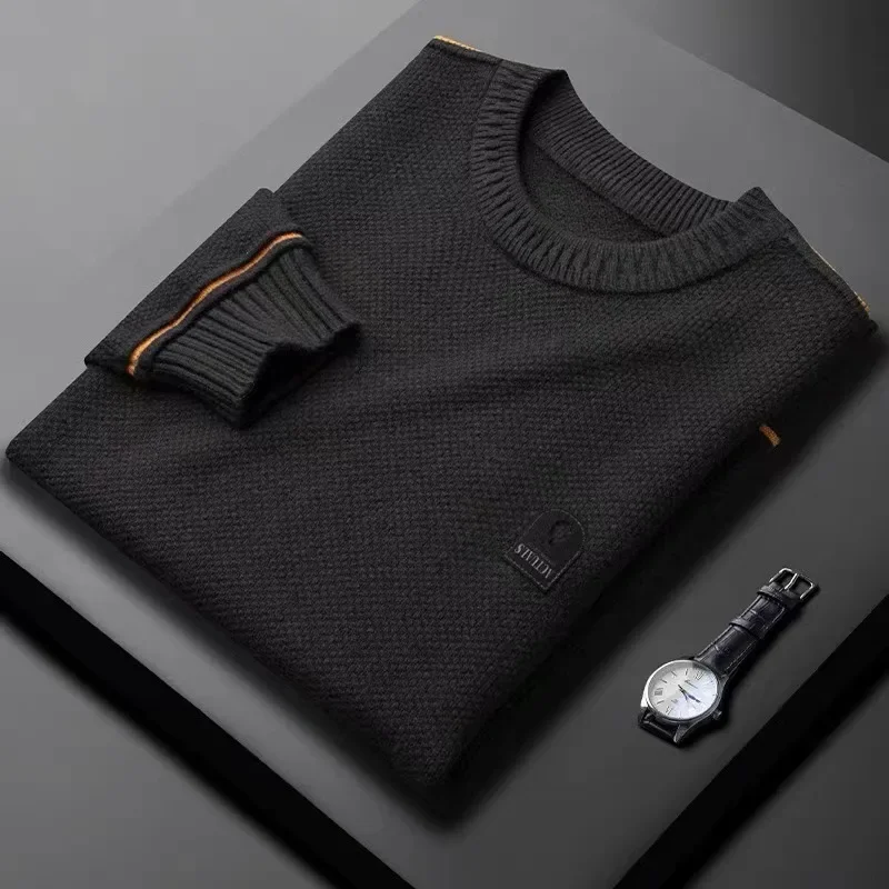 Модный зимний вязаный джемпер повседневный приталенный теплый топ с круглым