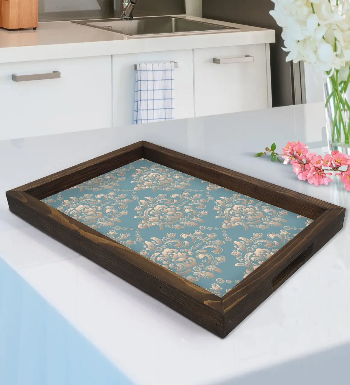 

BK Gift Retro Motif Design Natural Wood Tepsi-5