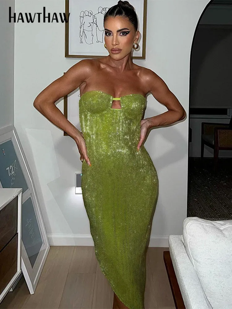 

Hawthaw Women Strapless Party Club Evening Bodycon Velvet Streetwear Midi Dress 2022 Summer Clothes Wholesale Items For Business
