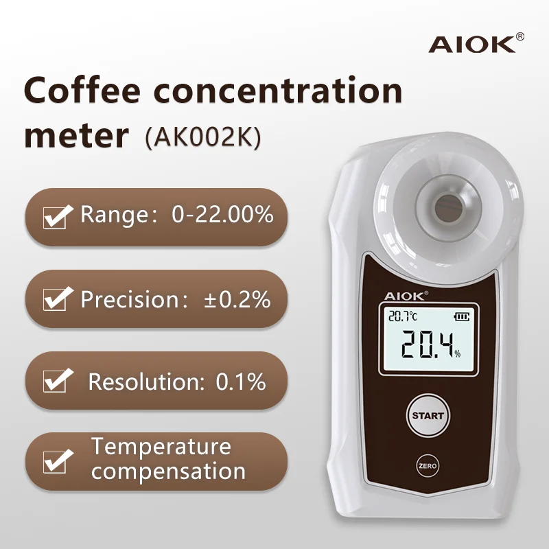 

AIOK AK002KPRO Рефрактометр Высокоточный Тестер Концентрации Кофе TDS 0-22% С Температурной Компенсацией IP67 PPBOX