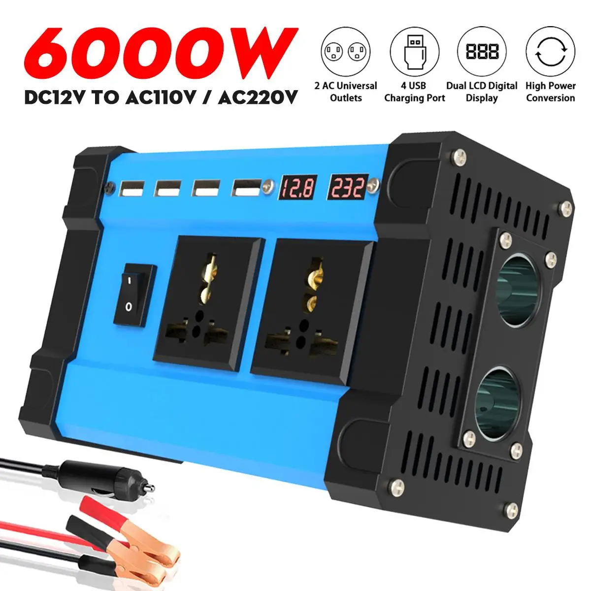 

6000 Вт пиковый Инвертор солнечной энергии 12 В до 220 В/110 В 4 USB светодиодный модифицированный синусоидальный трансформатор напряжения автомоб...