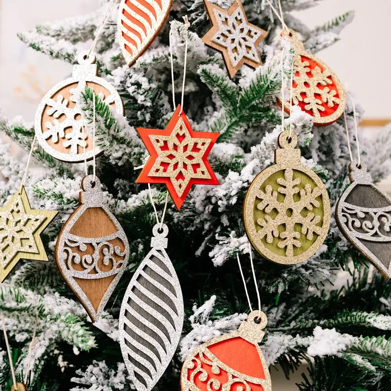 

4PCS Creative Craft Wooden Hanging Christmas Pendants Xmas Tree Gift Ornament Christmas Decor For Home Noel 2022 New Year Decor