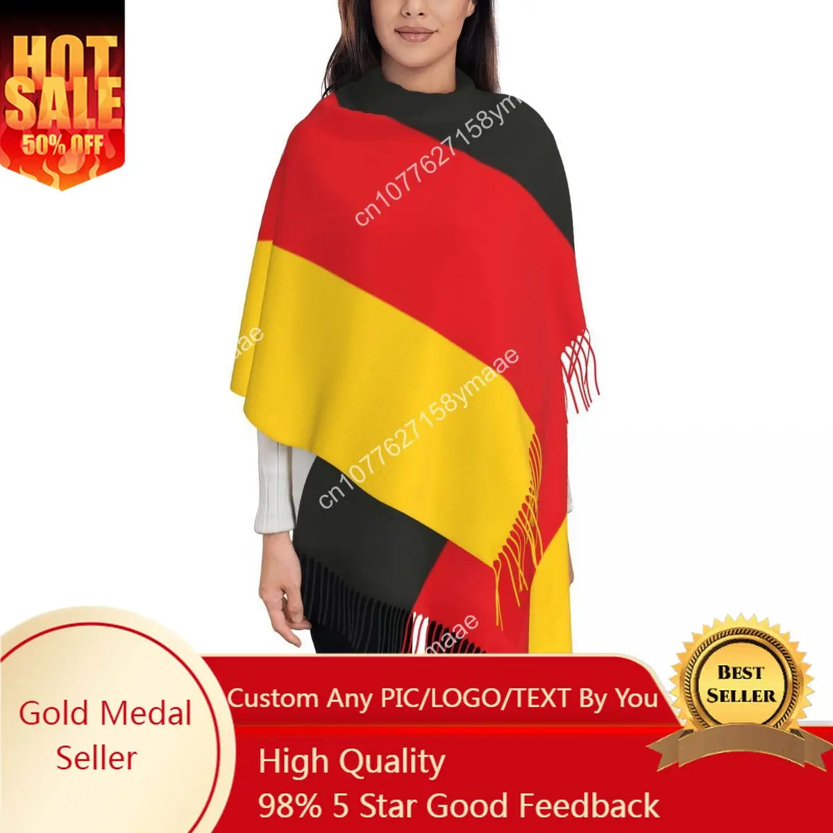 

Germany Flag Tassel Scarf Women Soft German Patriotic Shawls Wraps Ladies Winter Fall Scarves