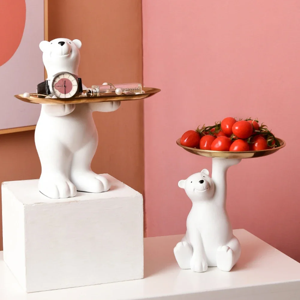 

Creative Statue Storage Polar White Bear Floor Decoration Living Room Tray Hotel TV Cabinet Home Decoration Storage Fruit Tray