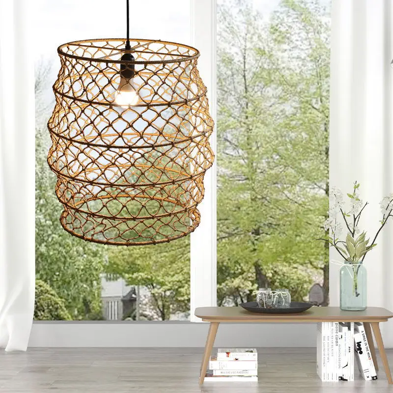 

Chandelier Led Art Pendant Lamp Light Room Decor Handmade Natural Rattan Simple Country Restaurant Shops Farmhouse Kitchen
