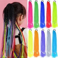 synthetic rainbow box braids ponytail hairpiece extensions false overhead tail with rubber elastic band pigtail for kids girls