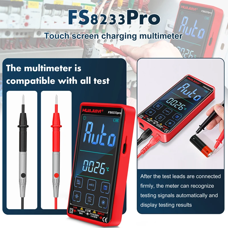 

HUAJIAYI Smart Multimeter 9999 Counts Touch Screen Multimetro Color LCD Display Digital DC AC Voltage Capacitor Ohm Diode NCV