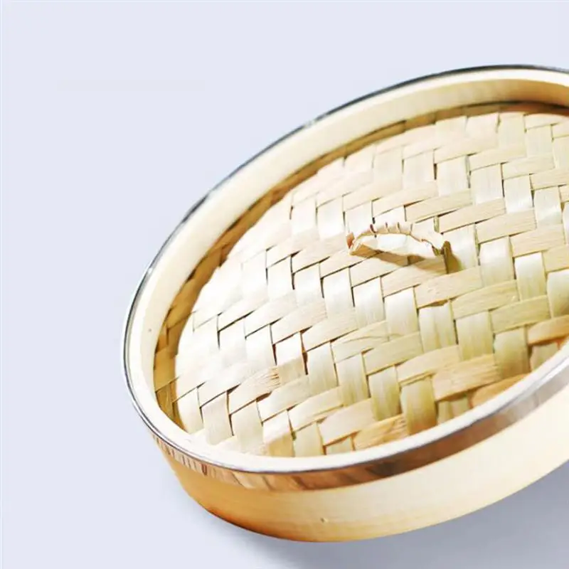 

2 Tiers18cm Bamboo Steamer with Stainless Steel Banding Buns Steamer with Cover Cooking Tools for Home Kitchen