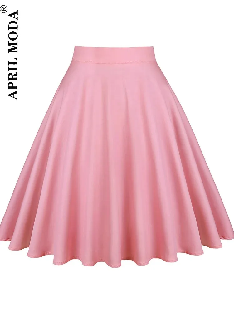 Женская винтажная юбка в стиле рокабилли розовая хлопковая трапециевидная с