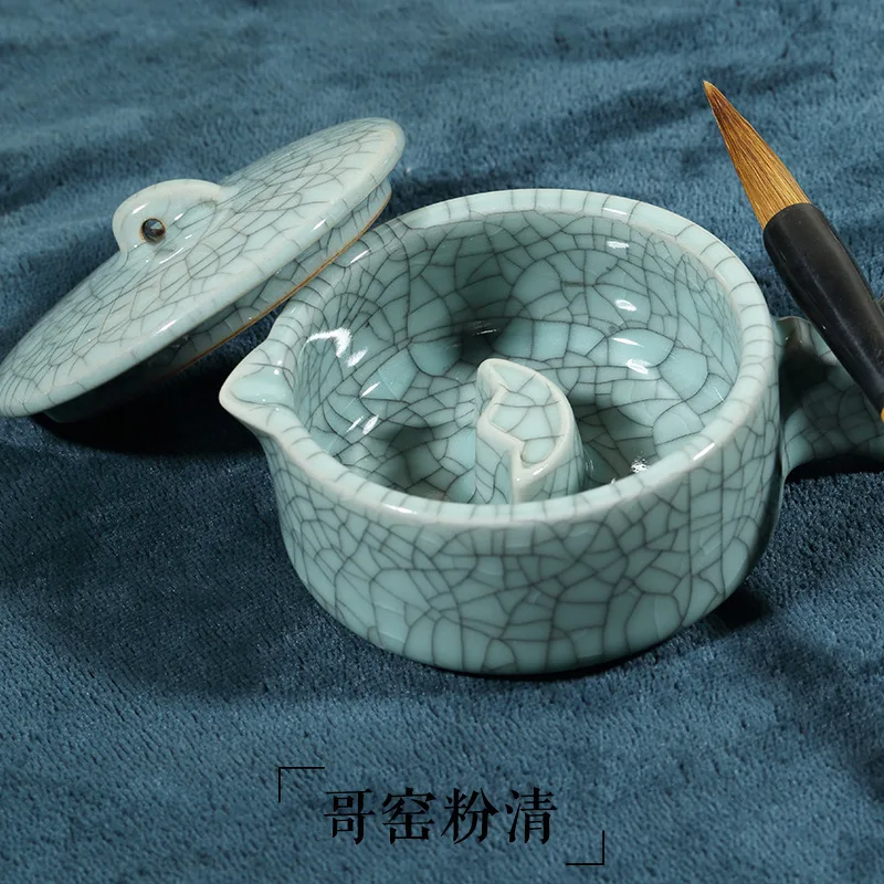 Mochi Study Four Treasures Inkstone With Cover Penholder Penholder Ceramic Ink Bucket Ink Cartridge Ink Disc Wholesale