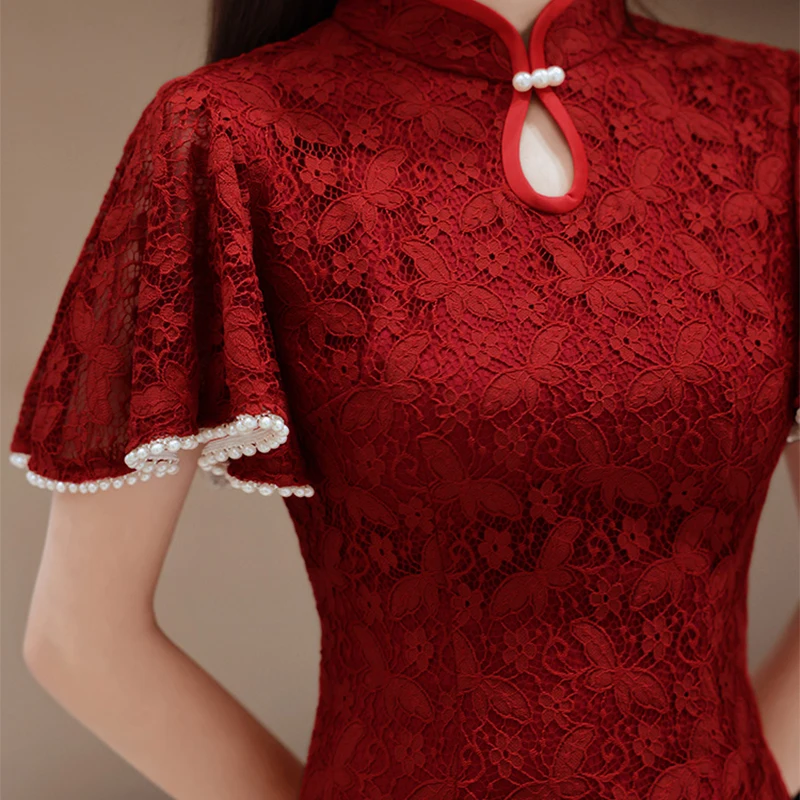 Платье-Ципао современное китайское традиционное красное женское платье