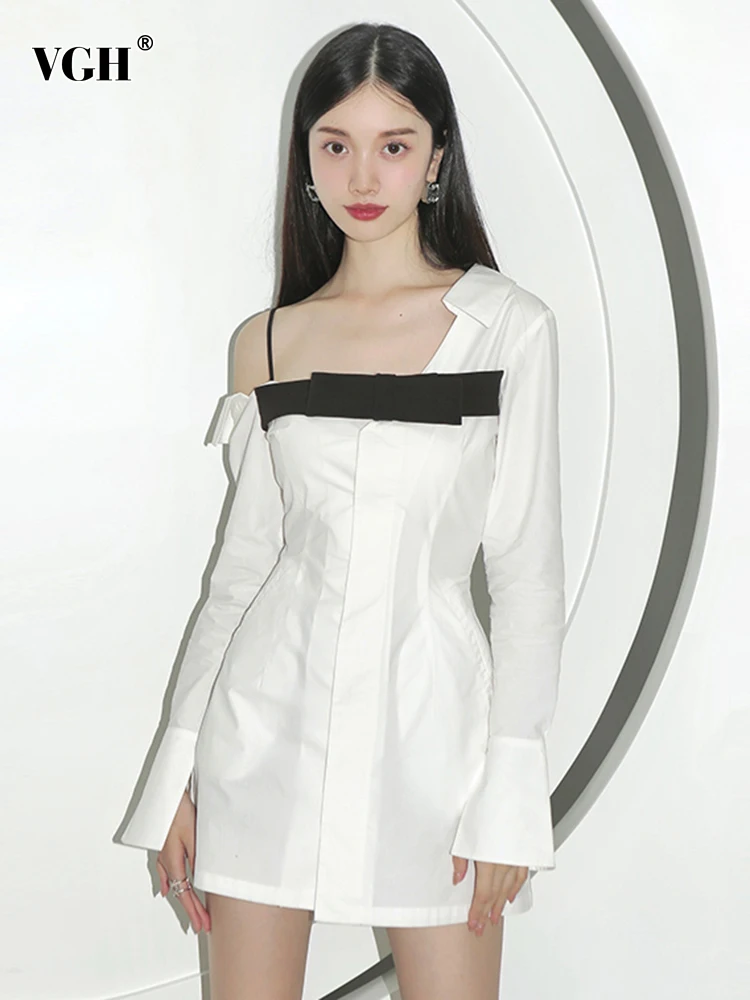 

Женское Повседневное платье-рубашка VGH, асимметричные однобортные мини-платья с длинным рукавом и присборенной талией, Модная стильная оде...