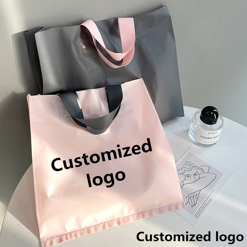 

Dull Polish Plastic Handbag Outfit Shop Mall Women's Dress Take Intensification Packing Bag Custom Logo Gift Lifting Handle Bag