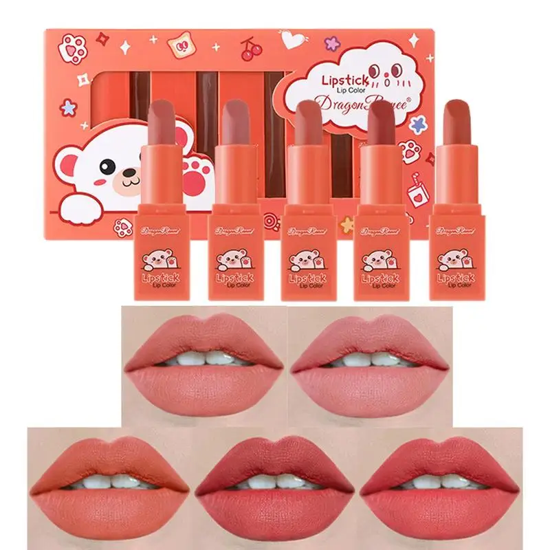 

Velvet Matte Lipstick Set Cute Bear 5 Color Velvet Lipstick Non-Stick Cup Matte Lip Stick For Women And Girls