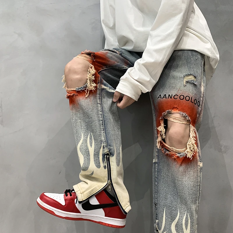 Jeans American High Street Ripped Jeans Men Ins Trend Niche Design Hiphop Pants Y2k Aesthetic Pants INS Hot Sale Men Jean Casual