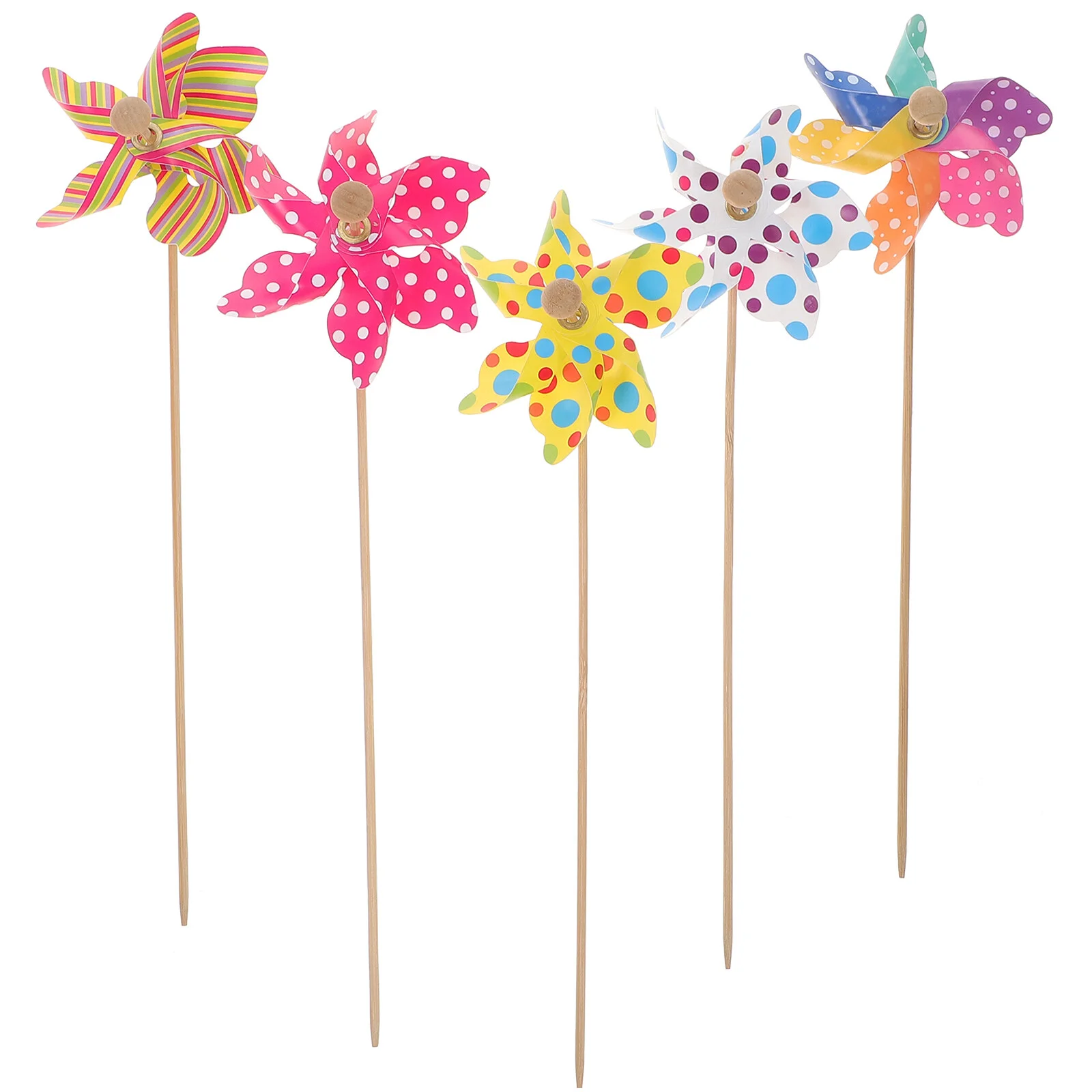 

12pcs Adorable Dots Stripe Pattern Pinwheel Handhold Hexagonal Windmill Colorful Toy for Kids (Random Color)