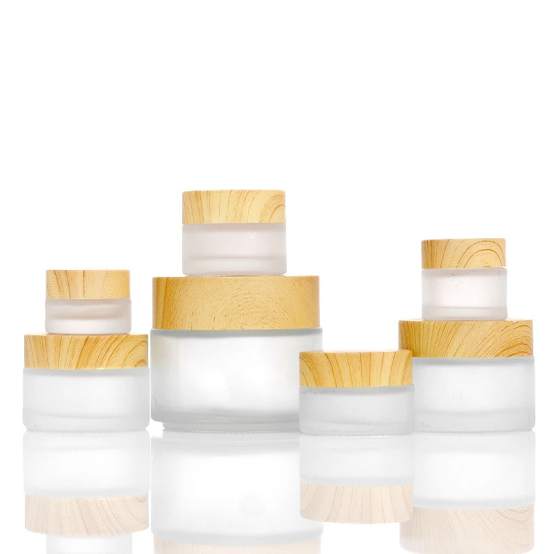 

5/10/15/20/30g Cosmetic Jar Bottle Glass Wood Grain Lid Scrub Sub-bottling Portable Travel Packaging Container Jars