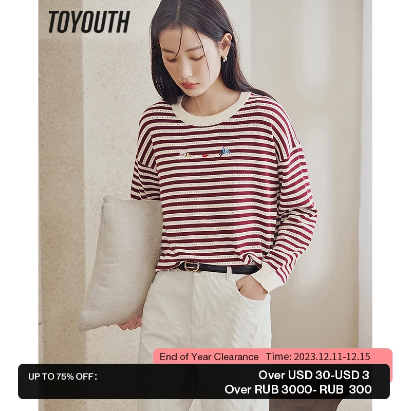 

Toyouth Women Sweaters 2023 Spring Long Sleeves O Neck Loose Knit Cardigan Classic Stripe Soft Skin Friendly Casual Chic Tops