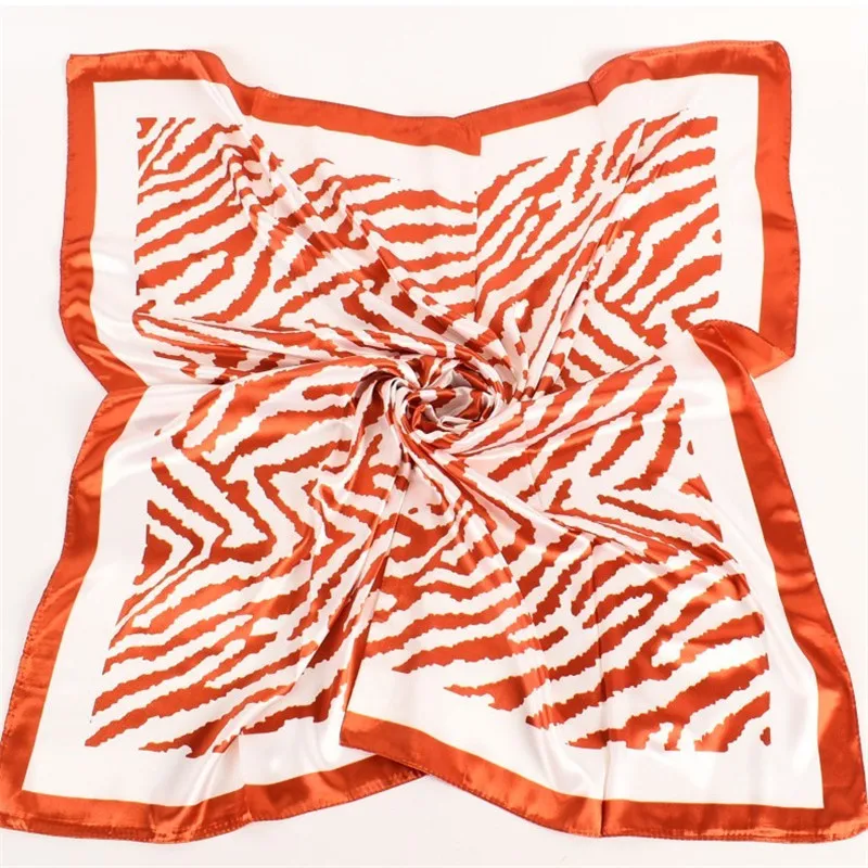 Шелковые атласные шарфы с квадратным принтом в полоску зебры 90 см женский платок