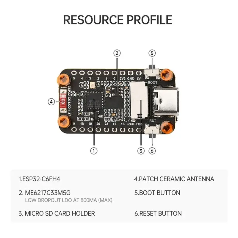 Фото [НОВИНКА A09R!] Плата для разработки с ЖК-экраном Esp32-C6 1,47 дюйма, Wi-Fi 6, Bluetooth 5, встроенным RGB-дисплеем и интерфейсом Type-C №4