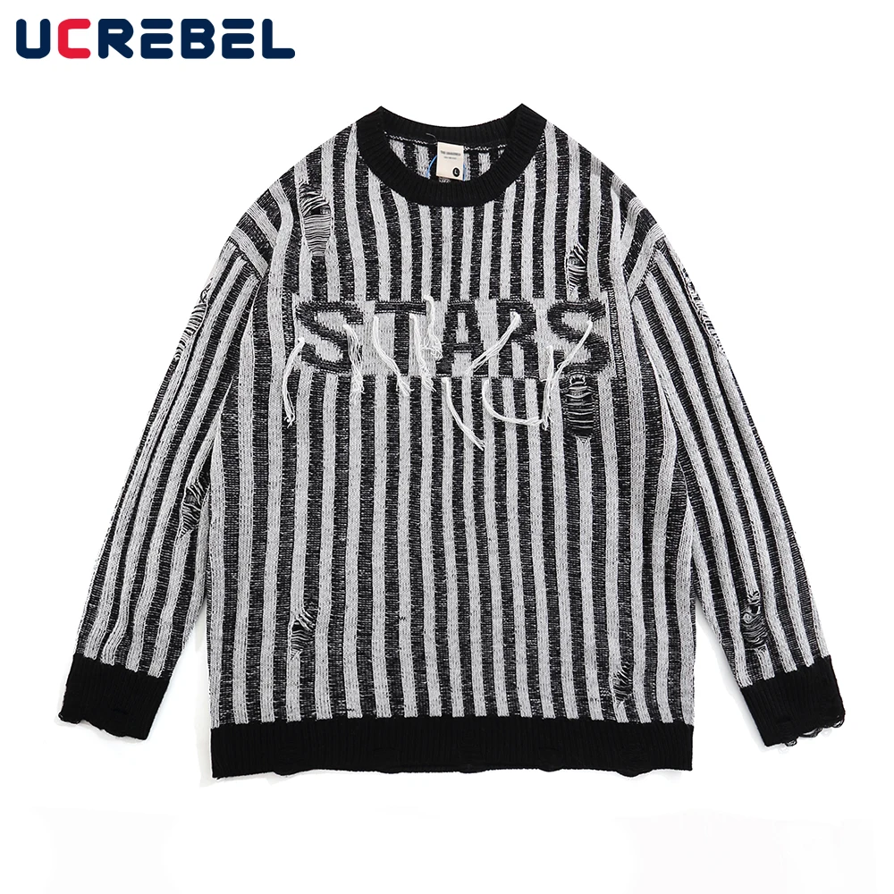 

Мужской трикотажный свитер в Вертикальную Полоску, с длинным рукавом и круглым вырезом