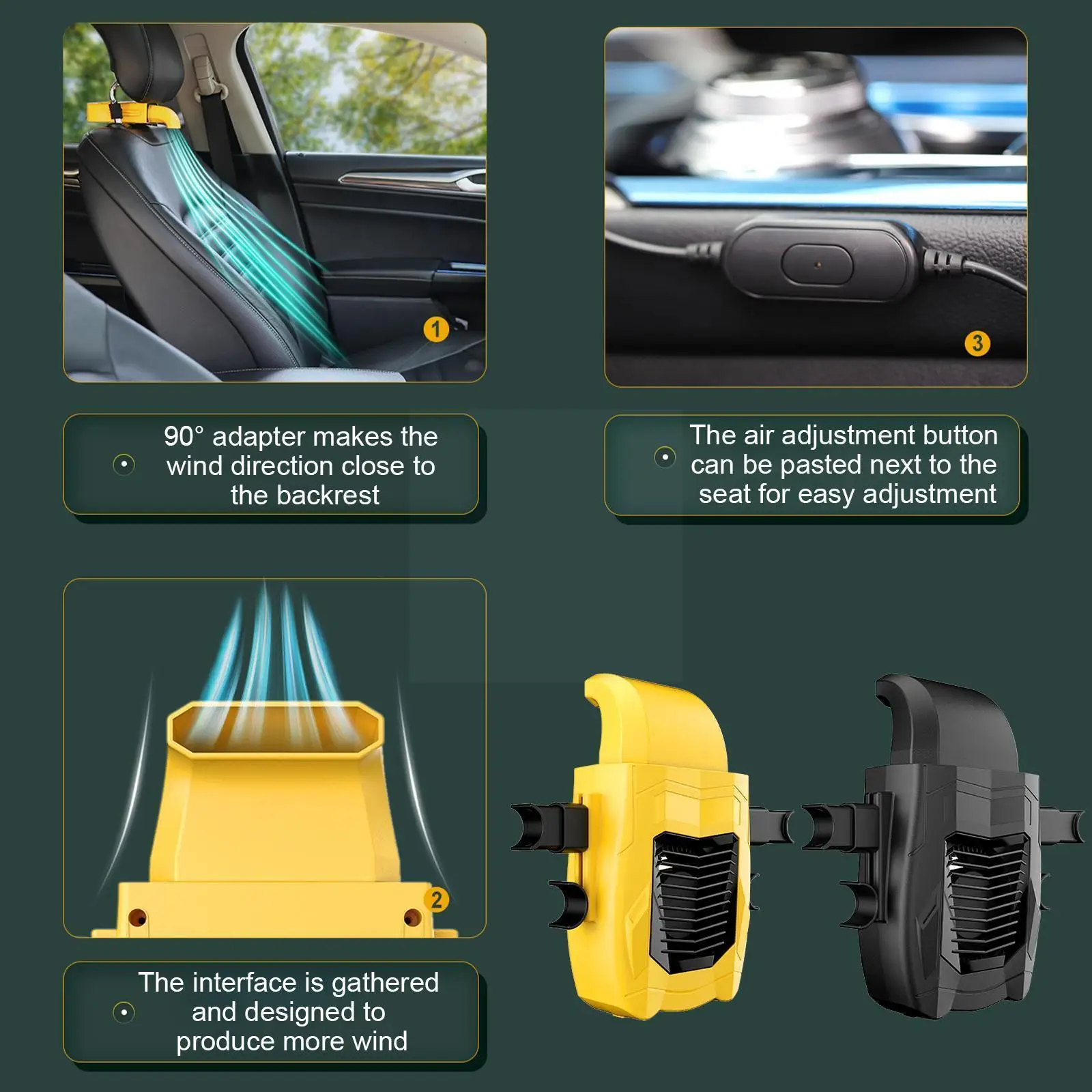 

Car Back Seat Cooling Fan Portable Car Seating Fan 5V Back Cooling Fan 3 Speed Adjustable For Models With Headrest Bars Q0F3