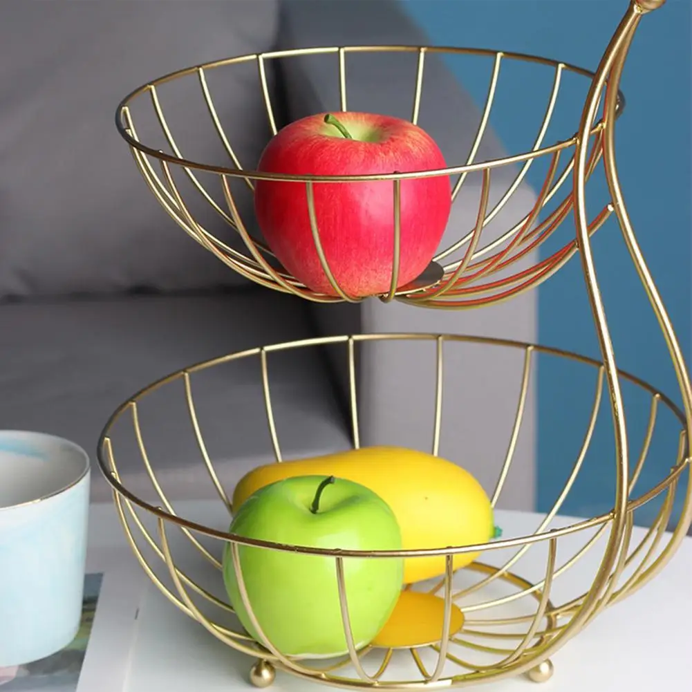 

Kitchen for Home Space Saving Basket Stable Fruit 2-Tier Structure Wrought Iron Vegetable Fruit for Home