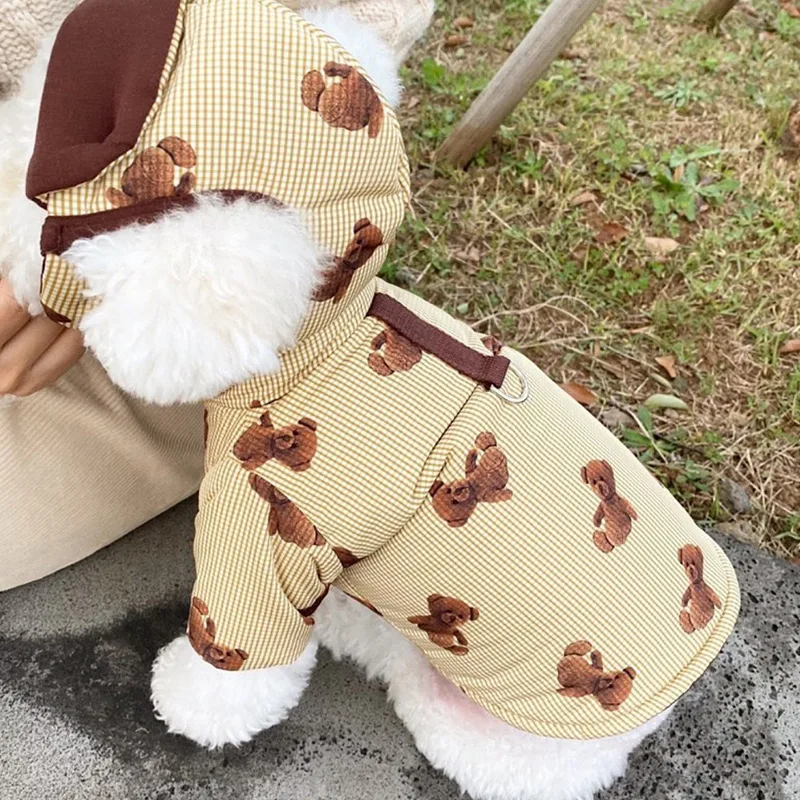 

Winter Dog Cotton Coat Thickened Warm Cat Clothes Hood Fashion Medium Small Dogs Pet Jacket Sweater Bulldog Poodle Two-Piece