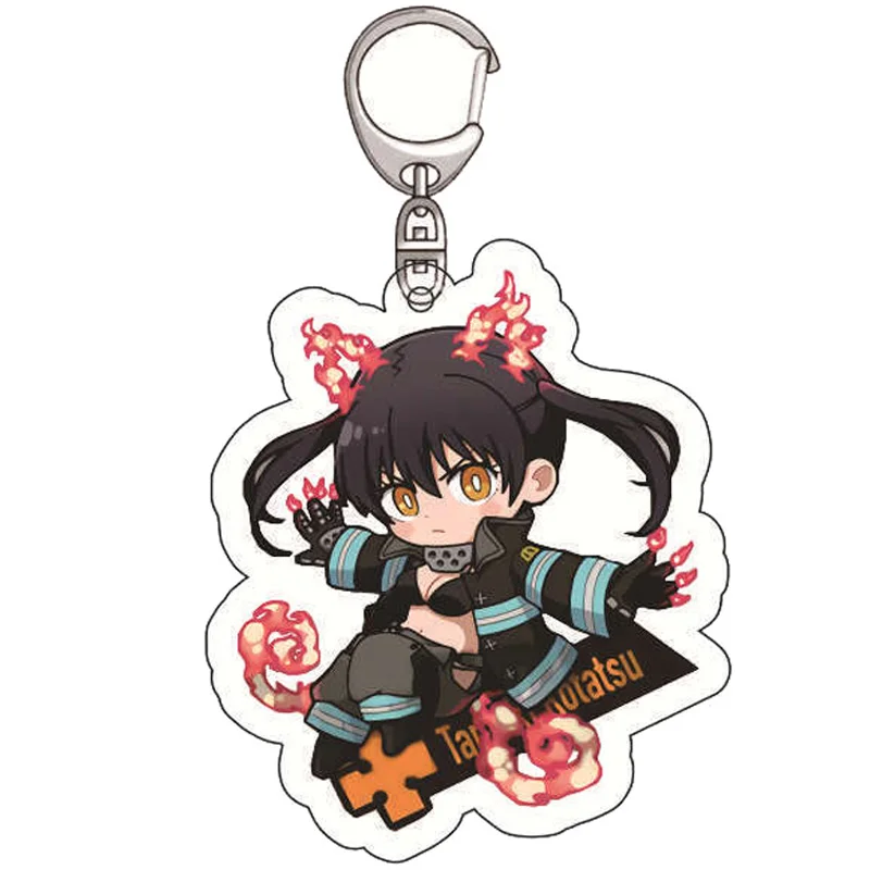 

Classic Anime Fire Force Key Chain Ring Transparent Acrylic Commics Keychains Teens School Bag Accessories Child Fans Gifts Set
