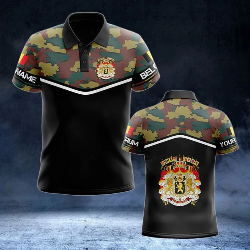 

Personalized Belgium Camouflage Polo Shirts Summer Casual Streetwear Loose Jersey Plus Size Sportswear Unisex Short Sleeve Top
