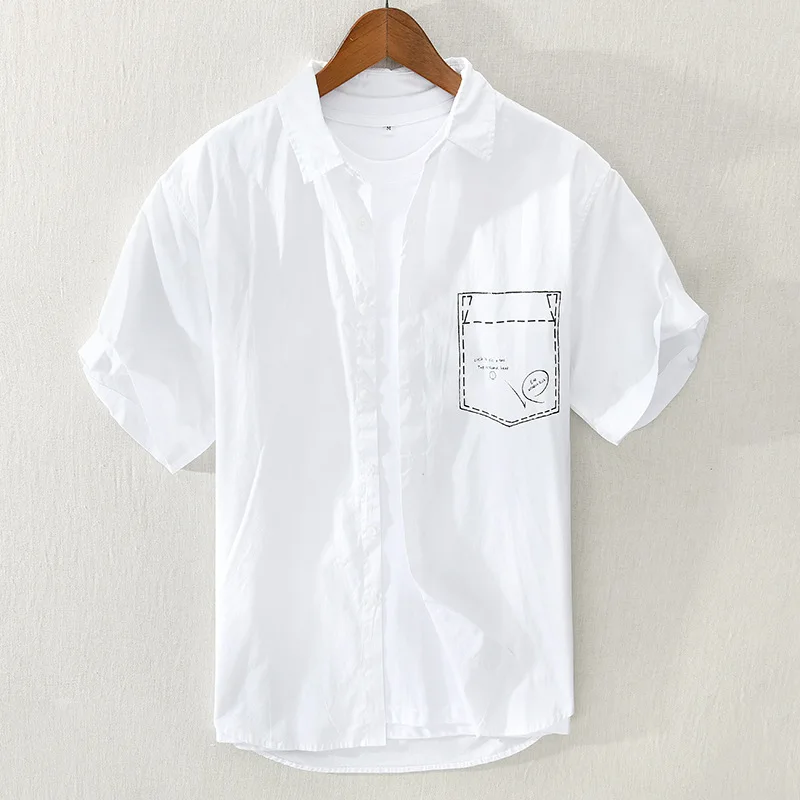 

Рубашка мужская с коротким рукавом, однотонная свободная Удобная сорочка, тонкая Повседневная дышащая уличная одежда, лето 2022