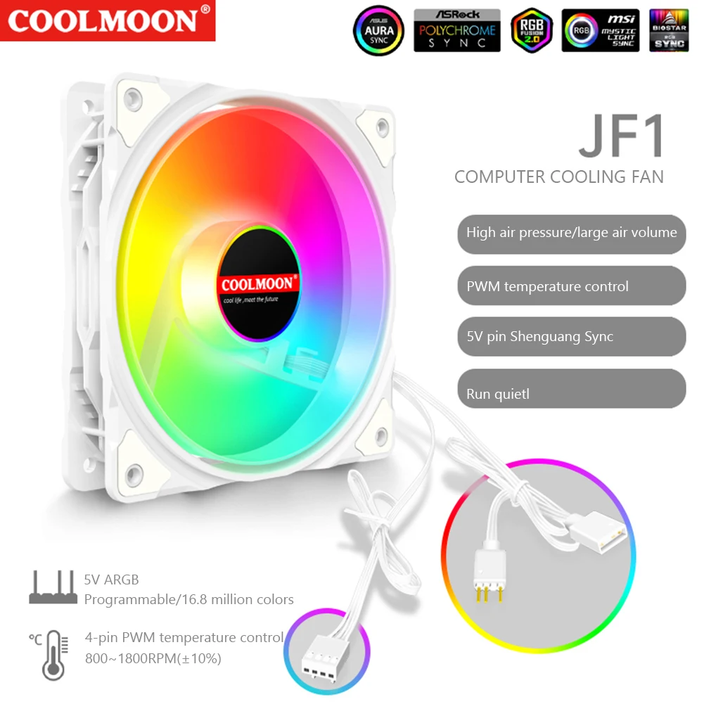 

COOLMOON 120mm Cooling Fan 5V 3Pin ARGB Case Fan Aura Sync PC Case Cooler 4Pin PWM Hydraulic Bearing Silent Computer Accessories