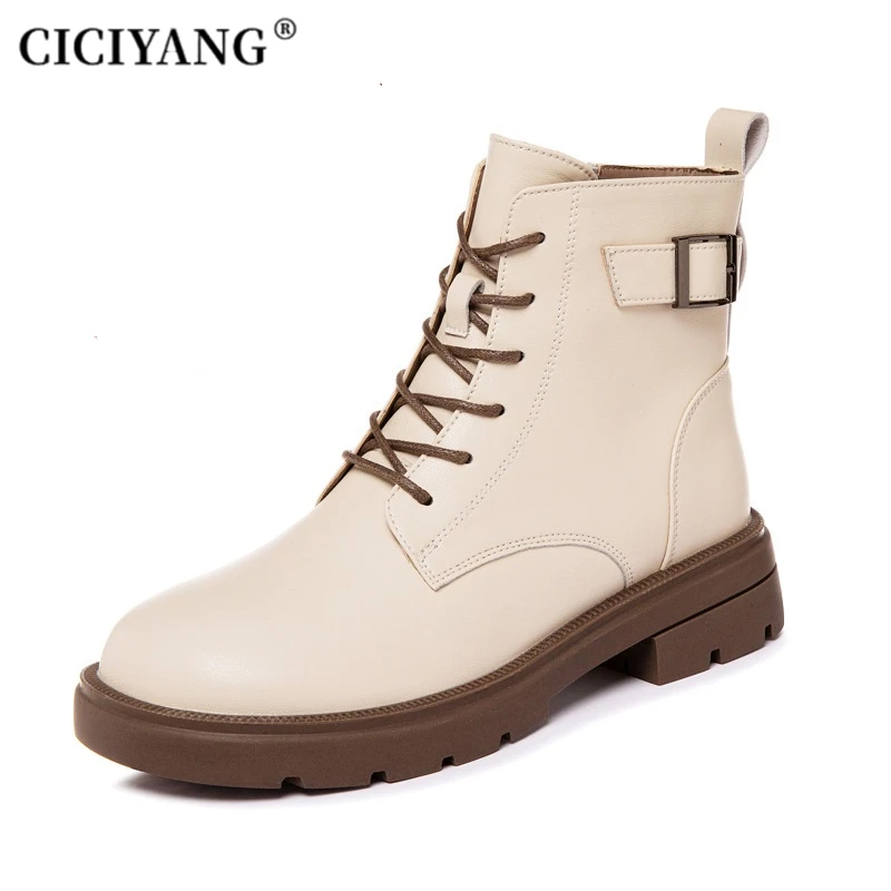 

CICIYANG Women Ankle Boots Genuine Leather Winter Booties 2023 Autumn New Retro British Style Ladies Short Boots Marton High Top