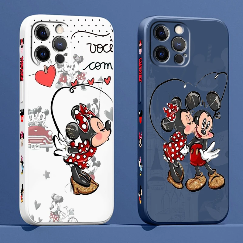

Pink Disney Minnie Mickey Phone Case For Apple iPhone 14 13 12 Mini 11 XS Pro Max X XR 8 7 6 Plus SE Liquid Left Rope Cover