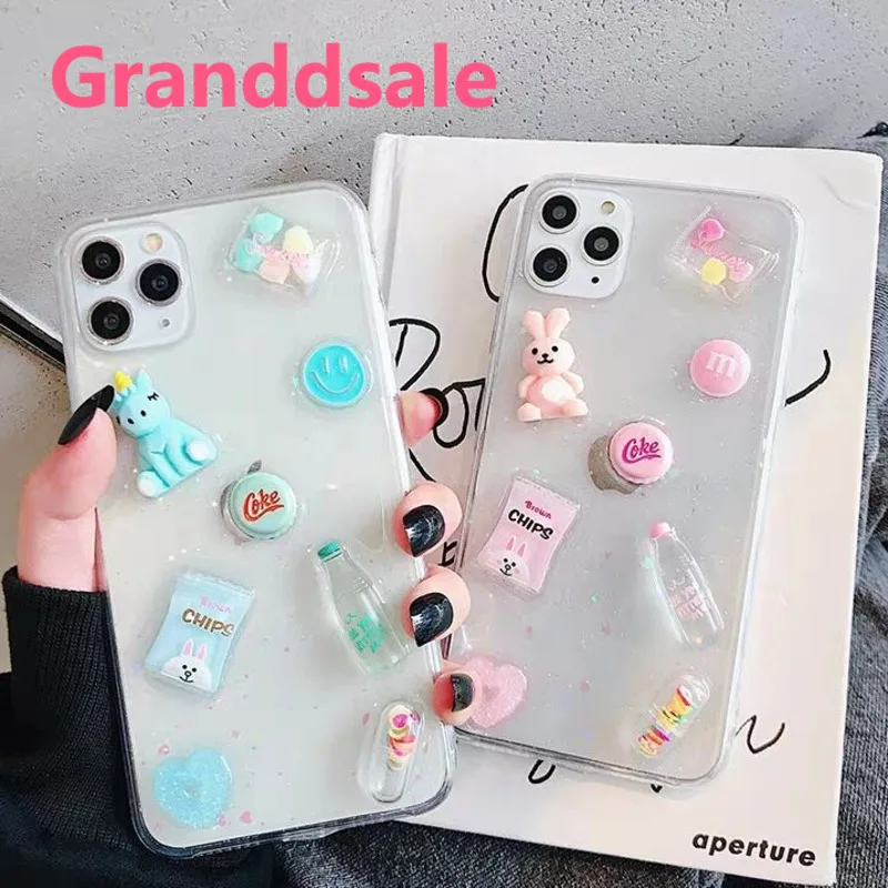 

3D Cute Cartoon Drink phone case for iphone X XS XR 11 pro max 6 7 8 plus 12 MiNi SE cute rabbit Soft silicone transparent cover