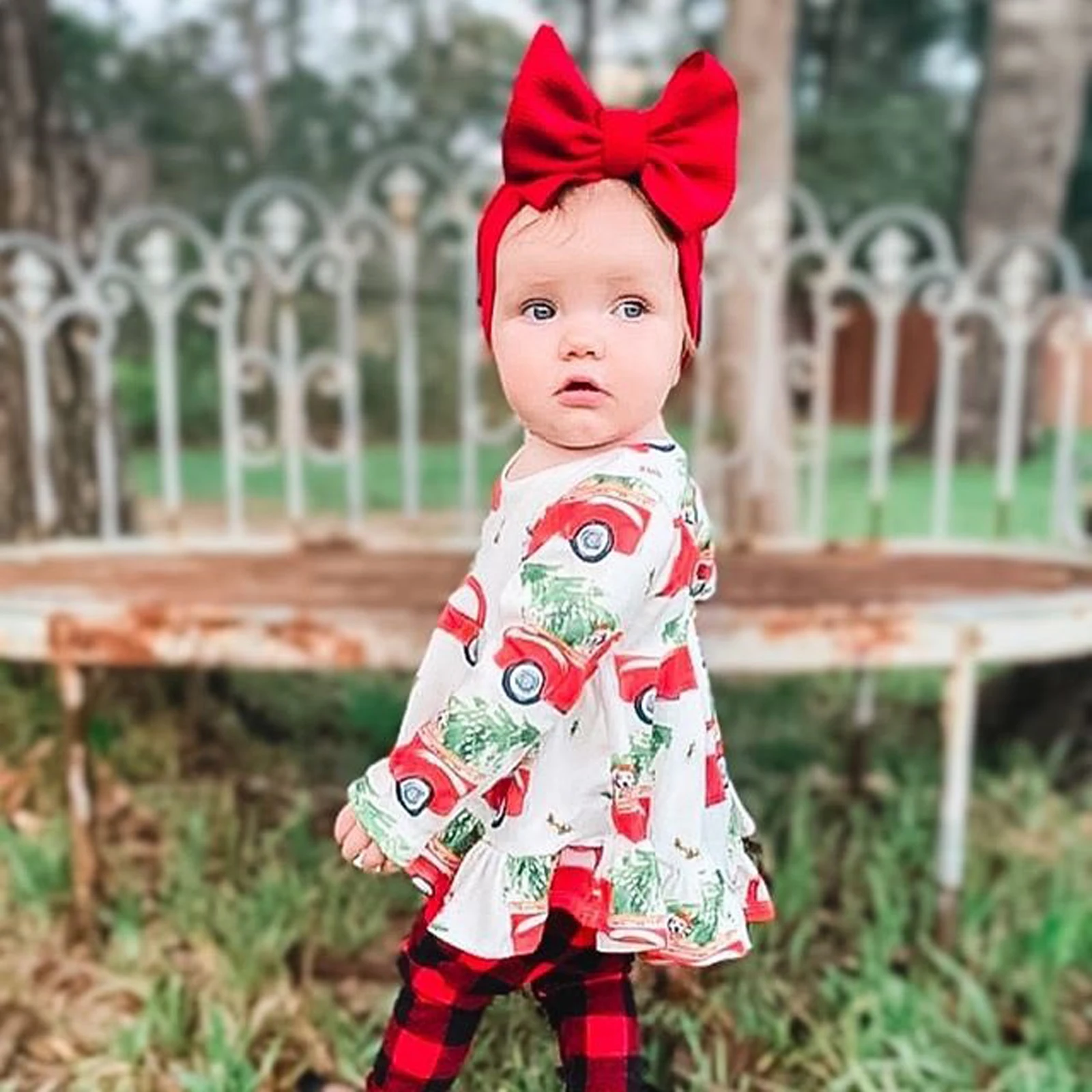 

Трапециевидный Топ с длинным рукавом и оборками и мультяшным принтом кошки для маленьких девочек + клетчатые брюки с эластичным поясом на в...