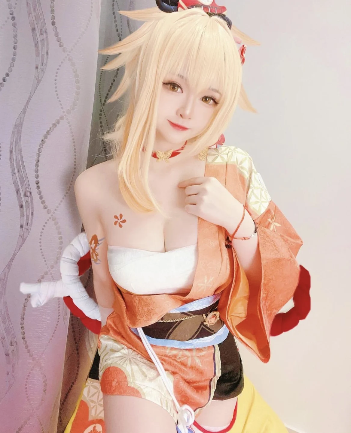 Аниме игра геншин имитация кожи головы Yoimiya косплей парик обувь полный комплект