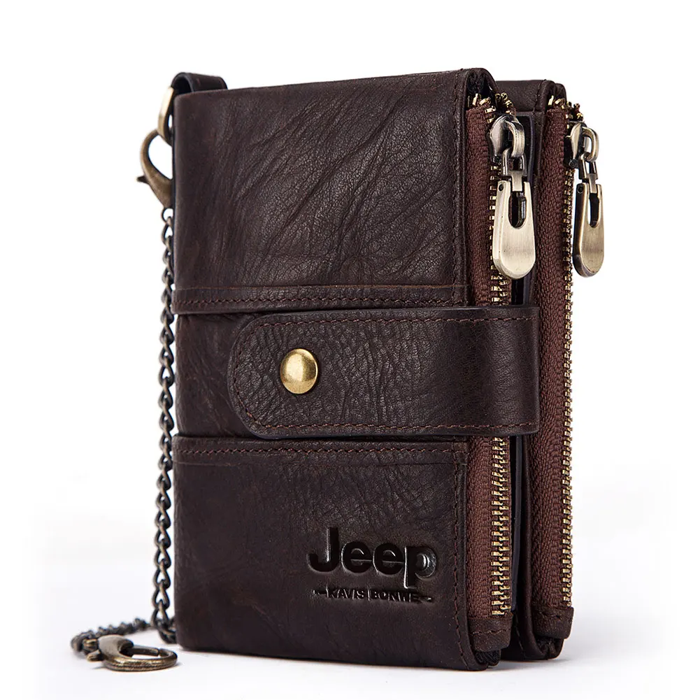 

2022 Crazy Horse Leather Short Wallet Men RFID Vintage Card Holder Purse Male Chain PORTFOLIO Portomonee Quality Coin Pocket