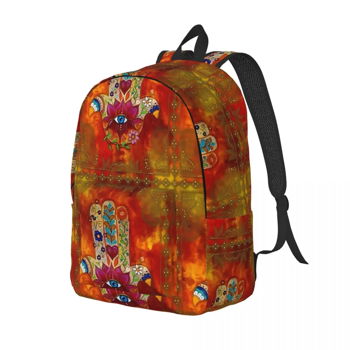 

Orange Hamsa Hand Backpack Teen Vintage Print Durable Backpacks Polyester Novelty High School Bags University Colorful Rucksack