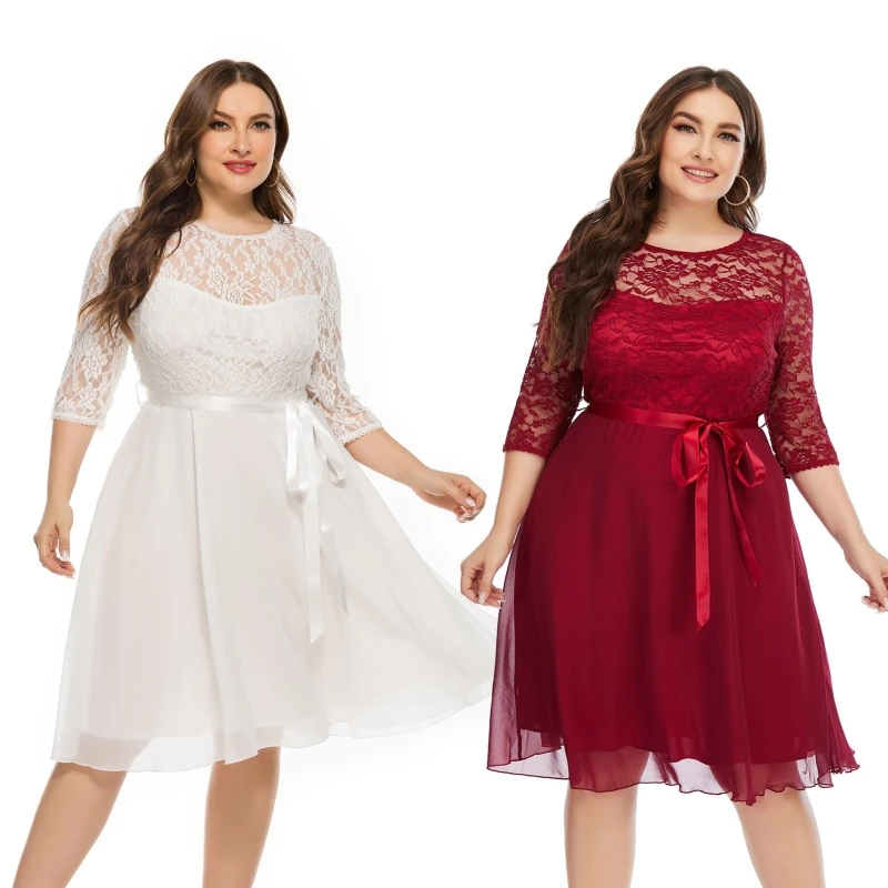 

Женское шифоновое платье с круглым вырезом, стильное кружевное лоскутное платье, вечернее платье