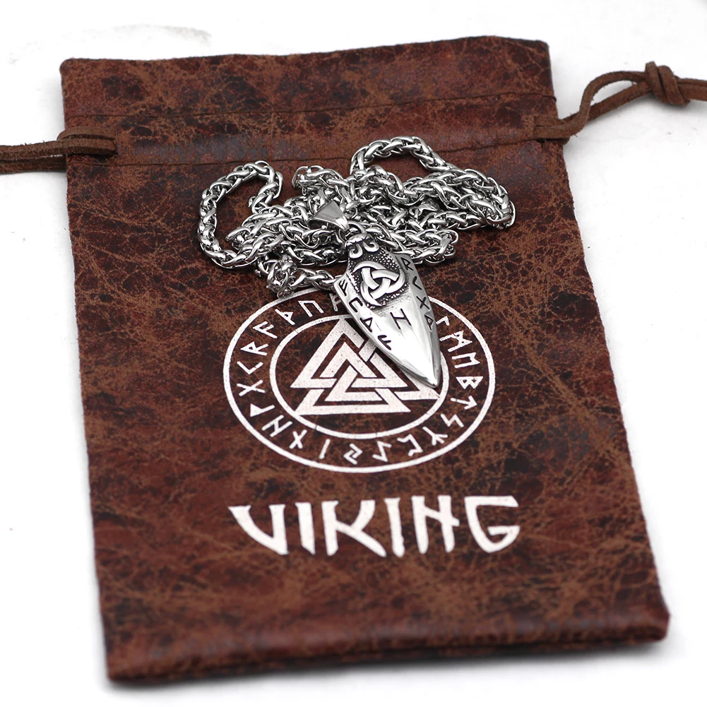 Odin's Spear Rune Gungnir Viking Necklace For Men with Symbol Raven’s of Odin LabradoriteNorse Mythology Pagan Jewelry |