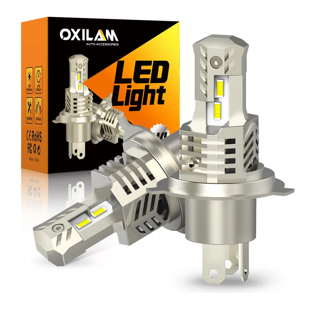 

OXILAM 2Pcs H4 9003 LED Canbus High and Low Beam Car Motorcycle Headlight Fanless HB2 LED Moto Headlight Bulb 6000K White 12V